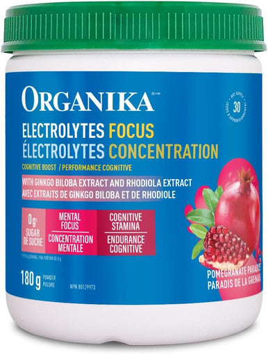 Organika Electrolytes Focus - Pomegranate Flavor Electrolytes Powder For Enhanced Concentration, Focus And Cognitive Stamina - Sugar, Coffee- Hydration - 180G - 30 Servings