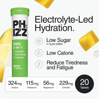 Phizz Electrolytes Multivitamin & Hydration Tablets - 20 Effervescent Rehydration Electrolyte Tablets - 18 Vitamins & Minerals Vitamin C Vegan Vegetarian & Low Calorie (Lemon)