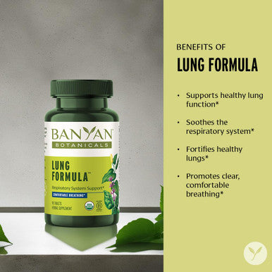 Banyan Botanicals Lung Formula Organic Respiratory Support For Lung Health Plant-Based Blend With Licorice, Tulsi Leaf, And Other Lung Health Herbs 90 Tablets