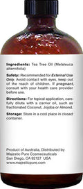 MAJESTIC PURE Tea Tree Essential Oil, Therapeutic Grade, Pure and Natural, for Aromatherapy, Massage, Topical & Household Uses, 4 fl oz (Pack of 2)