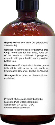 MAJESTIC PURE Tea Tree Essential Oil, Therapeutic Grade, Pure and Natural, for Aromatherapy, Massage, Topical & Household Uses, 4 fl oz (Pack of 2)