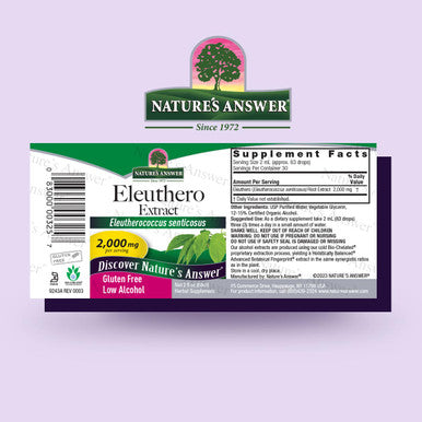 Nature'S Answer Eleuthero Root with Organic Alcohol 2000mg 2oz Extract | Promotes Mental Clarity | Natural Energy Support | Metabolic Increase | Gluten- Non-GMO Vegan | Single Count
