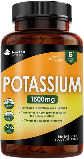 Potassium Supplements High Strength - 360 Vegan Potassium Tablets Mineral Electrolytes Supplement Contributes To Normal Muscle Function, Nervous System - Gluten-, Non-Gmo, Made In Uk By Leaf