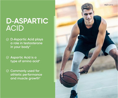 NUI NUTRA D-Aspartic Acid Supplement (DAA) | 3000mg | 120 Capsules | Supports Athletic Performance and Muscle Growth | Promotes Energy and Increased Endurance