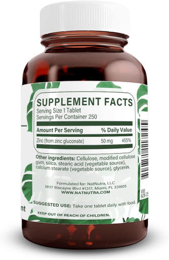 Natural Nutra Zinc Gluconate 50Mg Supplement For Immune Support, Skin, Enhance Taste And Smell, Gluten 50Mg 250 Vegan Tablets
