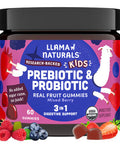 Llama Naturals Kids Probiotic with Prebiotic Fiber Vegan Organic Prebiotics and Probiotics Gummies for Gut Health Support Toddler Real Fruit Gummy Vitamins No Added Sugar Cane Mixed Berry 60 Ct