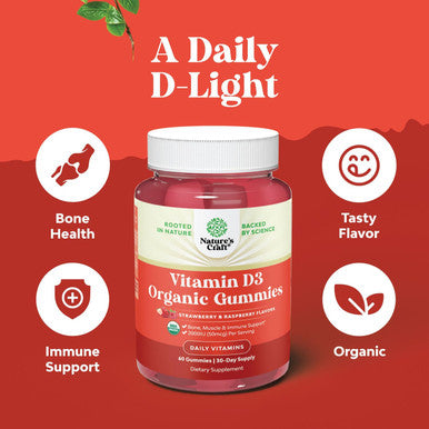 Natures Craft Organic Vitamin D Gummies for Adults - Daily Immune Support Gummies with Vegan Vitamin D3 2000IU - USDA Organic Vitamin D3 Gummies for Adults Wellness - Non GMO Gluten - 1 Month Supply