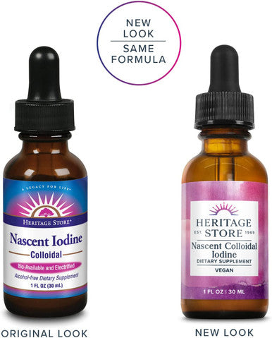 Heritage Store Colloidal Nascent Iodine Supplement Drops | Thyroid Support | Help Boost Metabolism, Energy & Focus | 1 FL oz (480 Servings)