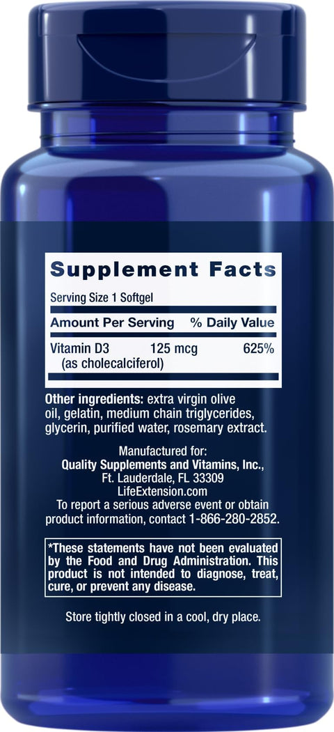 Life Extension Vitamin D3 5000 IU 120 Softgels 125mcg