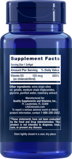 Life Extension Vitamin D3 120 Softgels 5000 Iu