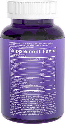 Elderberry Gummies Concentrate 651 with Vitamin C Zinc Probiotics for Immune Support Gut Health USDA Organic Vegan NonGMO Verified 120 Pectin Gummies