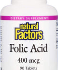 Natural Factors Folic Acid 400mcg Support for The Nervous Reproductive Systems 90 Tablets
