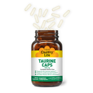 Country Life Taurine Caps Supports Cardiovascular Health And Nervous System 500Mg 100 Vegan Capsules Certified Gluten Free Certified Vegan