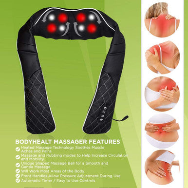 Bodyhealt Shiatsu Back And Neck Massager - Shoulder Massager For Back Massage. Neck Massager For Pain Relief Deep Tissue. 3D Electric Massager, Neck And Shoulder Massager With Heat Best Body Massager
