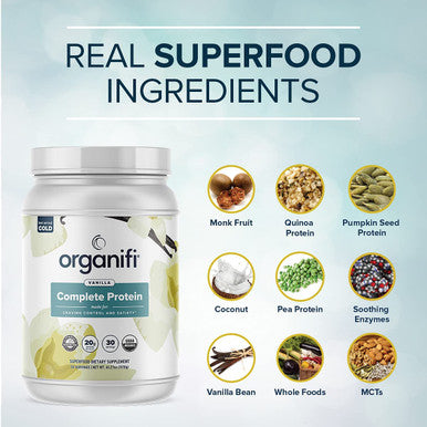 Organifi Complete Protein Vanilla Flavor - Organic Vegan Plant Based Protein Powder With Digestive Enzymes - 30 Day Supply - No Soy, Dairy, Or Gluten