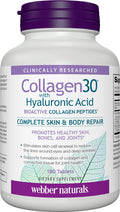 Webber Naturals Collagen30 with Hyaluronic Acid Bioactive Collagen Peptides 180 Tablets Helps Reduce Joint Pain Eye Wrinkles and Fine Facial Line Non GMO