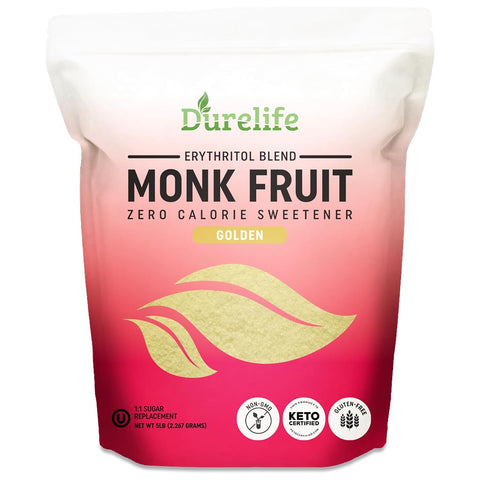 Durelife Golden Monk Fruit Sweetener, 1:1 Sugar Replacement, Keto Diet Friendly, Zero Calorie, Kosher Sugar Substitute, Golden - 10 lb Bulk Size