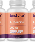 Bestvite L-Theanine 200mg (360 Vegetarian Capsules) (120 x 3) - No Stearates - Vegan - Non GMO - Gluten