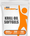 BulkSupplements Krill Oil 1000mg Softgels - Krill Oil Supplement - Omega 3 Supplement - 2 Krill Oil 500mg Softgels , Antarctic Krill Oil - Krill Oil Omega 3 Pills (300 Softgels)