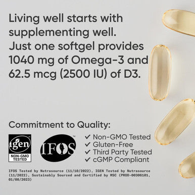 Sports Research Triple Strength 1040Mg Omega-3 From Wild Alaska Pollock With Vitamin D3 2500Iu 2-In-1 Vitamin D & Omega Dha Fish Oil Supplement Supporting Heart Health - 120 Softgels