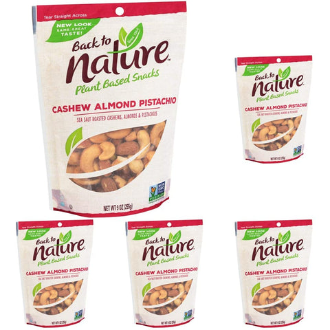 Back to Nature Premium Nut Mix Cashew Almond & Pistachio Blend Dry Roasted with Sea Salt NonGMO High Protein Snacks 9 Ounce