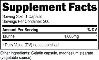 Nui Nutra Taurine Supplement | 1000mg Capsules | 300 Servings | Supports Metabolism, Liver, Eyes, Brain, Heart, & Digestive System | Promotes Nerve & Muscle Growth | Pre-Workout