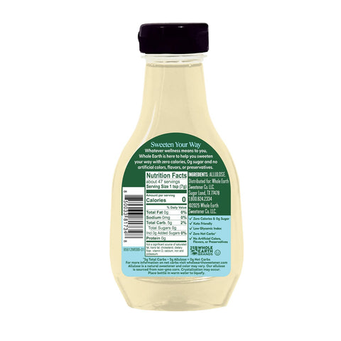 Whole Earth Liquid Allulose Sweetener, Zero Calorie Sugar Substitute, Keto-Friendly, Non-GMO, No Erythritol, Erythritol-Free, 11.5 oz Bottle