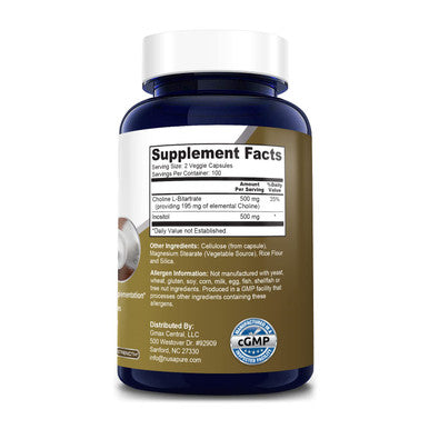 NusaPure Choline & Inositol 1000mg - 200 Veggie Caps (100% Vegetarian, Non-GMO & Gluten-Free)