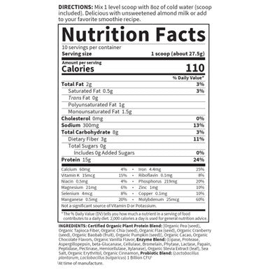 Garden of Life Organic Plant Protein Smooth Chocolate Powder 10 Servings - Vegan Grain Free & Gluten Free Plant Based Protein Shake With 1 Billion Cfu Probiotics & Enzymes 15 G Protein 9.7 Oz