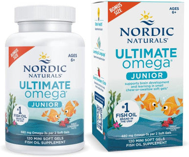 Nordic Naturals Ultimate Omega Jr Strawberry - 120 Mini Soft Gels - 680 Total Omega-3s with EPA & DHA - Brain Health Mood Learning - Non-GMO - 60 Servings