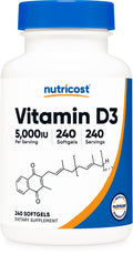 Nutricost Vitamin D3 5000 IU (125mcg) 240 Softgels GMOFree Gluten Free Vitamin D