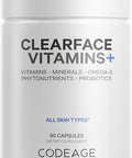 Codeage Clearface Pantothenic Acid Niacin Supplement Vitamins A C D3 E Probiotics Zinc Riboflavin Thiamin L-Lysine HCL & Omega-3 Niacinamide Skin Botanical Blend - Non-GMO - 90 Capsules