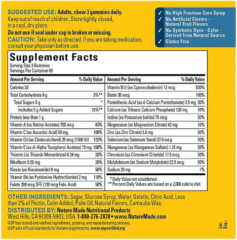 Nature Made Advanced Multi Gummies Supplement For Him With Magnesium And Calcium Mixed Berry Flavor 195 Ct Plus Bonus 2 Sugar White Peach Hydration Sticks