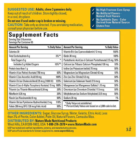 Nature Made - Advanced Multi Gummies Supplement For Him With Magnesium And Calcium - Mixed Berry Flavor 195 Ct Plus Bonus 2 Sugar Free White Peach Hydration Sticks