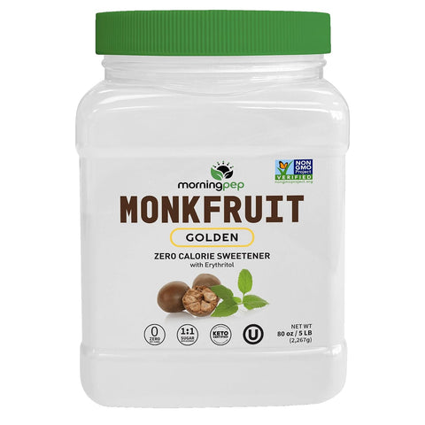 Morning Pep Monk Fruit Sweetener, golden Sugar Substitute, 2.5 lb, Keto Friendly, 1:1 Sugar Replacement, Zero Calorie, Non-GMO, Kosher, Golden - 2.5 lb