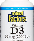 Natural Factors Vitamin D3 2000 IU Supports Healthy Bones 240 Soft Gels