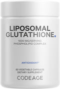 Codeage Liposomal Glutathione 1000 mg Supplement High-Potency Reduced Glutathione - Liposomal Delivery - L-Glutathione - Phospholipids - Non-GMO Gluten- - 60 Capsules