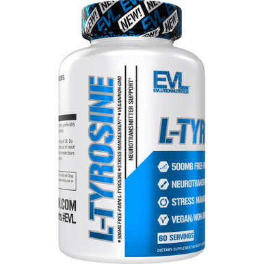 Evlution Free Form L Tyrosine 500mg Capsules Nutrition L-Tyrosine Supplement Amino for Energy Focus and Mood Support - Nootropic Brain Support Supplement for Cognitive Performance - 60 Servings