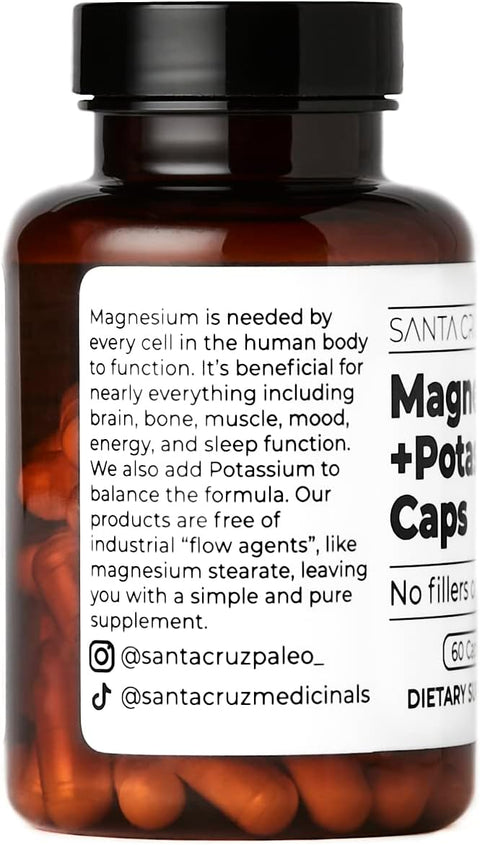 Santa Cruz Paleo Magnesium + Potassium Caps Supplement For Men And Women Paleo Keto Sugar and Gluten Magnesium Glycinate 166Mg And Potassium Citrate 38Mg Per Serving American Made 60 Caps