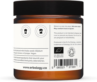 Erbology Organic Milk Thistle Powder 2.1 Oz - 20 Servings - 180Mg Silymarin Per Serving - Liver Health - Cold-Pressed From 100% Milk Thistle Seeds - Sustainably Sourced In Europe - Vegan - Gmo-Free