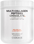 Codeage Multi Collagen Chocolate Protein Powder - Hydrolyzed Bovine Collagen Peptides 5 Collagen Types & MCT Oil - Collagen Creamer Chocolate Collagen Peptides - Protein Shakes - Non-GMO - 18.17 oz