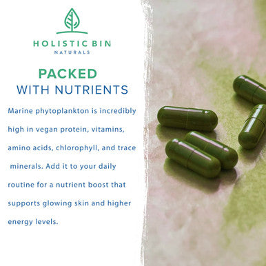 Holistic Bin Marine Phytoplankton Capsules ly Grown in Nordic Seawater | Vegan Omega 3 Supplement | Rich in Amino s, Chlorophyll, Vitamins, & Trace Minerals
