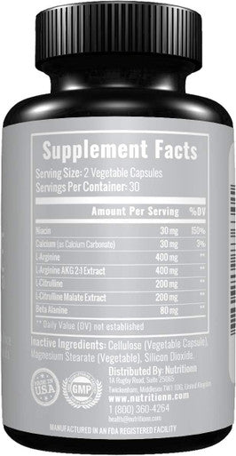 L-Arginine by Nutritionn - Premium Amino Acid Supplement - 60 Capsules