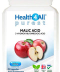 Malic Acid 500mg 90 Capsules (V) . for Liver, Gallbladder, Energy, Metabolism and Skin. Vegan. Made in The UK by Health4All.