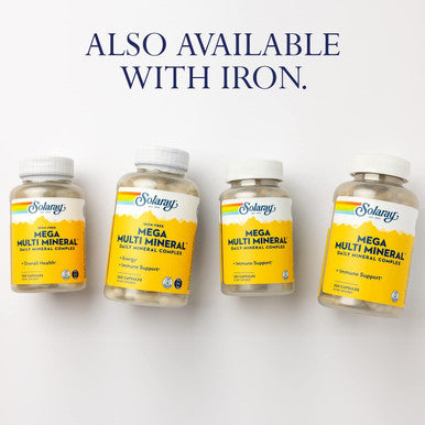 Solaray Iron-Mega Multi Mineral - Daily Mineral Complex W/Calcium, Magnesium, Zinc And More, Absorbable Chelated Forms, Energy And Immune Support, 60-Day , 50 Servings, 200 Capsules