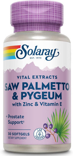 Solaray Saw Palmetto And Pygeum - Saw Palmetto For Men W/Pygeum Bark, Zinc, Vitamin E, Pumpkin Seed Oil - Prostate Supplements For Men W/Beta Sitosterol - 60-Day - 30 Servings, 30 Softgels