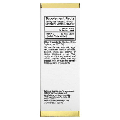 California Gold Nutrition Vitamin D3 (Unflavored), 2,000 Iu, 1 Fl Oz (30 Ml)