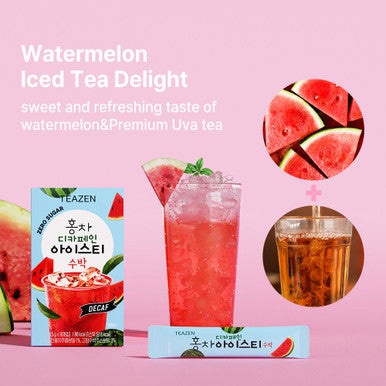 Teazen Summer Watermelon Iced Tea Sugar Uva Black Tea Hydration Drink Mix Decaf 10 Sticks 1.76oz