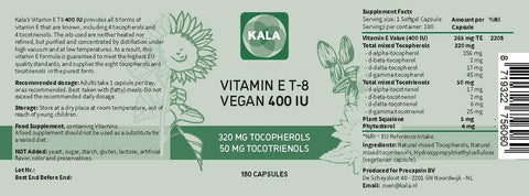 Vitamin E All 8 Tocopherols + Tocotrienols 400 IU Vegan Alpha Tocopherol/Tocotrienol + Beta Tocopherol/Tocotrienol + Gamma Tocopherol/Tocotrienol + Delta Tocopherol/Tocotrienol (180)