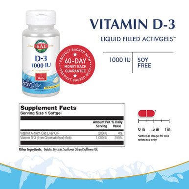 KAL D-3 1000 IU Softgels, 200 Count